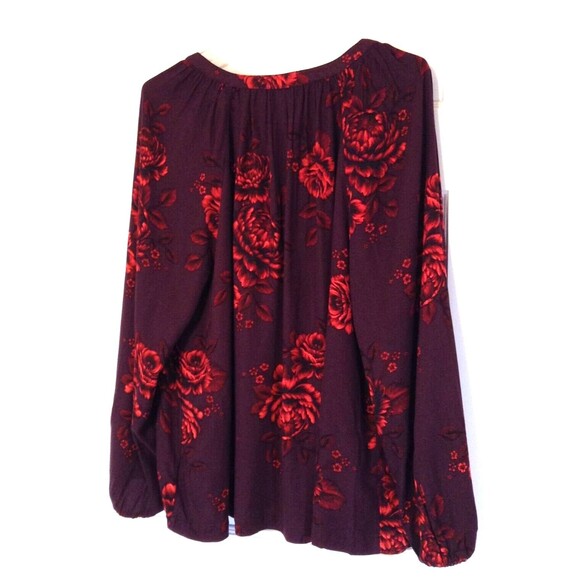 Vtg Old Navy Blouse Wn L Burgundy Dark Floral Fairy Goth Romantic Vamp Top Y2K - Picture 7 of 11